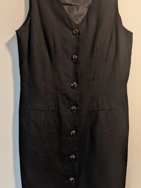 Classic Black Button-Front Women's Secretary Dress- Vintage 1980's